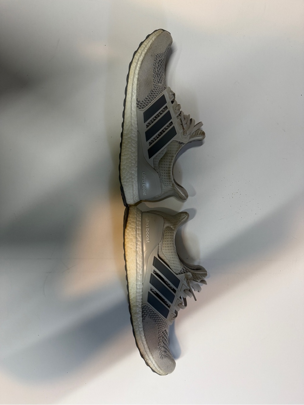 adidas Ultra Boost Men’s Athletic Running Shoes in Light Gray and Cream - Picture 4 of 13